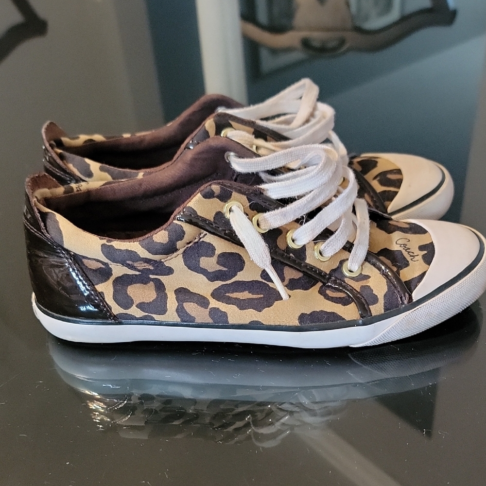 Coach Leopard Print Sneakers with Black and White Accents